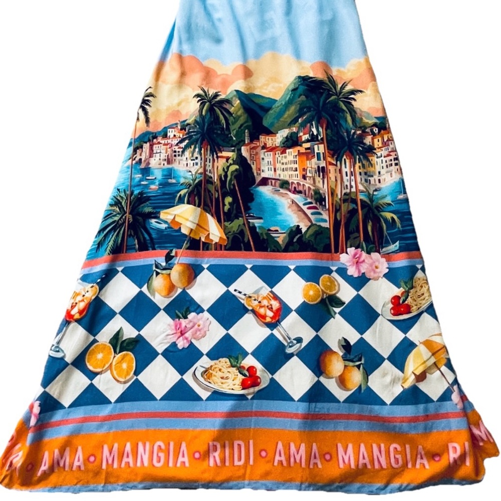 PAPER HEART Australia Fabulous NWOT ITALIAN RIVIERA Print MAXI Sun DRESS Size M - Picture 9 of 15